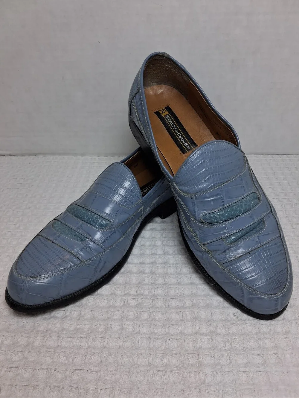 Stacy Adams Men's Croc Embossed Leather & Snakeskin Loafer Size 8 Dusty Blue